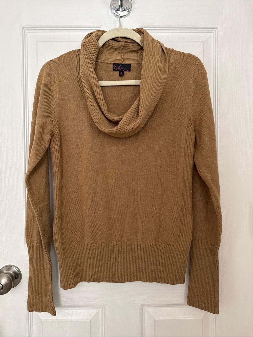 Takeout Camel Brown Cowl Neck Ribbed Sweater Academia Fall Autumn Size L